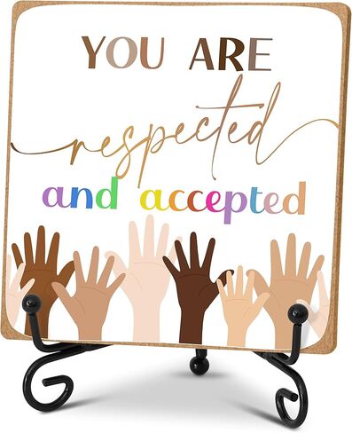 Inspirational Diversity Desk Decor Gifts, Equality Affirmation Wood Plaque with Stand for School Classroom Counselor Therapy Office Supplies -A29 in Saudi Arabia