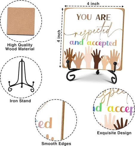 Inspirational Diversity Desk Decor Gifts, Equality Affirmation Wood Plaque with Stand for School Classroom Counselor Therapy Office Supplies -A29 in Saudi Arabia