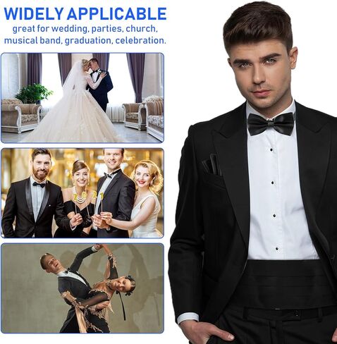 طقم ربطة عنق للرجال من Cummerbund قابل للتعديل بلون سادة من Tuxedo Cummerbund وربطة عنق مربعة للجيب، أسود in Saudi Arabia