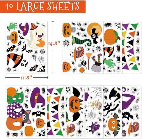 232 قطعة من ملصقات النوافذ لتزيين الهالوين، 10 ورقات كبيرة من العناكب السوداء للهالوين/ملصقات القرع اللطيفة، ملصقات نوافذ الهالوين للأطفال/المدرسة/المنزل/اللوازم المكتبية in Kuwait