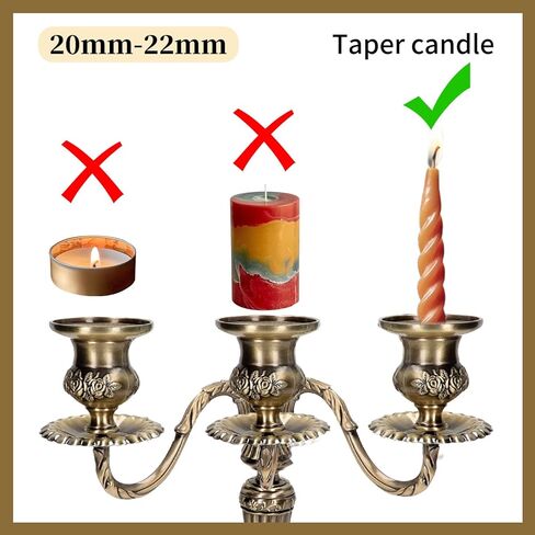شمعدان معدني بخمسة أذرع، حامل شموع معدني عتيق، حامل شموع أوروبي أنيق حامل شموع لطاولة طعام الزفاف وحفلات الكريسماس وديكور المنزل (برونزي) in Kuwait