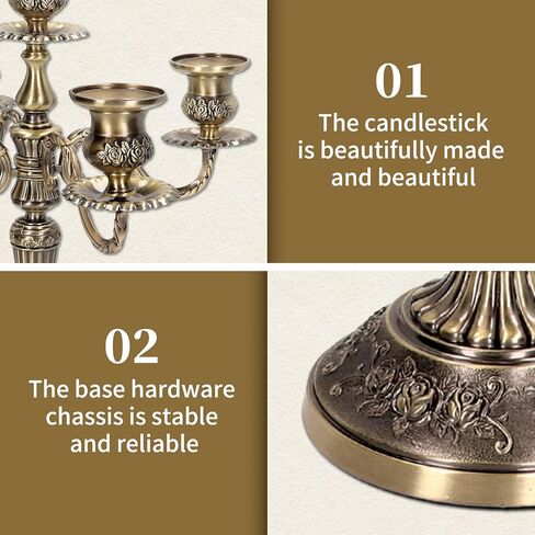 شمعدان معدني بخمسة أذرع، حامل شموع معدني عتيق، حامل شموع أوروبي أنيق حامل شموع لطاولة طعام الزفاف وحفلات الكريسماس وديكور المنزل (برونزي) in Kuwait