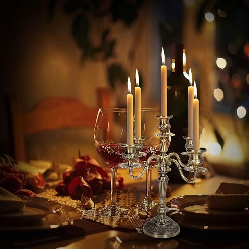 شمعدان معدني بخمسة أذرع، حامل شموع معدني عتيق، حامل شموع أوروبي أنيق حامل شموع لطاولة طعام الزفاف وحفلات الكريسماس وديكور المنزل (برونزي) in Kuwait