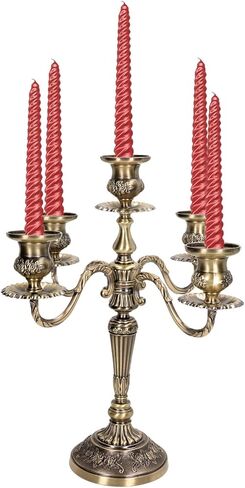 شمعدان معدني بخمسة أذرع، حامل شموع معدني عتيق، حامل شموع أوروبي أنيق حامل شموع لطاولة طعام الزفاف وحفلات الكريسماس وديكور المنزل (برونزي) in Kuwait