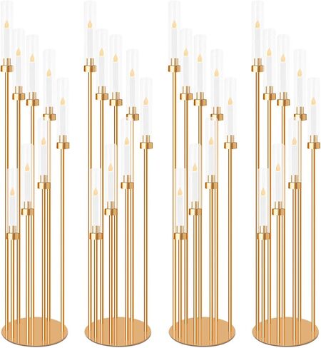 4 مجموعات 8 قطع مركزية من الشمعدانات الأكريليكية، حاملات شموع معدنية بطول 54 بوصة لقطعة مركزية لطاولة الزفاف، حامل شموع أرضية مع ظل أكريليك شفاف، عاكس الضوء أكريليك للشمعة الإلكترونية in Kuwait