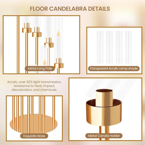 4 مجموعات 8 قطع مركزية من الشمعدانات الأكريليكية، حاملات شموع معدنية بطول 54 بوصة لقطعة مركزية لطاولة الزفاف، حامل شموع أرضية مع ظل أكريليك شفاف، عاكس الضوء أكريليك للشمعة الإلكترونية in Kuwait