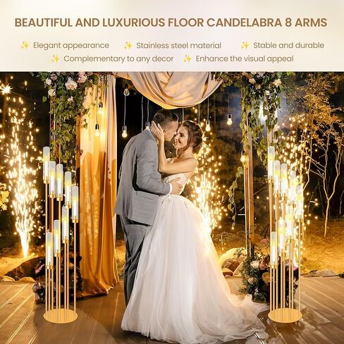 4 مجموعات 8 قطع مركزية من الشمعدانات الأكريليكية، حاملات شموع معدنية بطول 54 بوصة لقطعة مركزية لطاولة الزفاف، حامل شموع أرضية مع ظل أكريليك شفاف، عاكس الضوء أكريليك للشمعة الإلكترونية in Kuwait