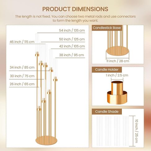 4 مجموعات 8 قطع مركزية من الشمعدانات الأكريليكية، حاملات شموع معدنية بطول 54 بوصة لقطعة مركزية لطاولة الزفاف، حامل شموع أرضية مع ظل أكريليك شفاف، عاكس الضوء أكريليك للشمعة الإلكترونية in Kuwait