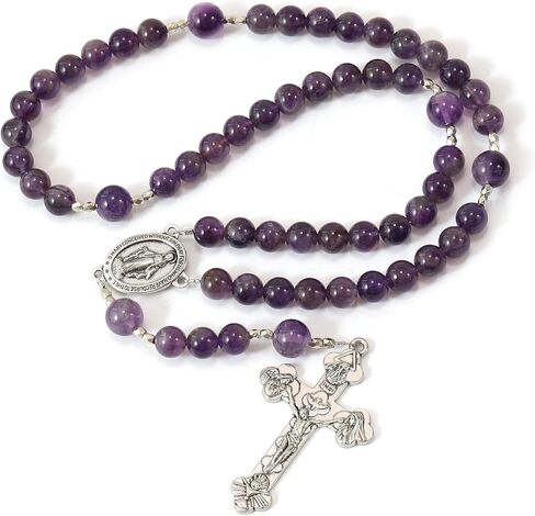 Exquisite Handmade Catholic Rosary Beads with Miraculous Medal and Holy Trinity Crucifix – 8mm Decade Beads – 10mm Mystery Glass Beads - for Men, Women and Children in Saudi Arabia