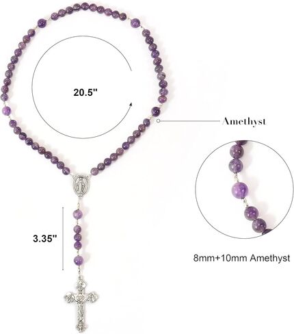 Exquisite Handmade Catholic Rosary Beads with Miraculous Medal and Holy Trinity Crucifix – 8mm Decade Beads – 10mm Mystery Glass Beads - for Men, Women and Children in Saudi Arabia