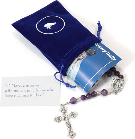 Exquisite Handmade Catholic Rosary Beads with Miraculous Medal and Holy Trinity Crucifix – 8mm Decade Beads – 10mm Mystery Glass Beads - for Men, Women and Children in Saudi Arabia