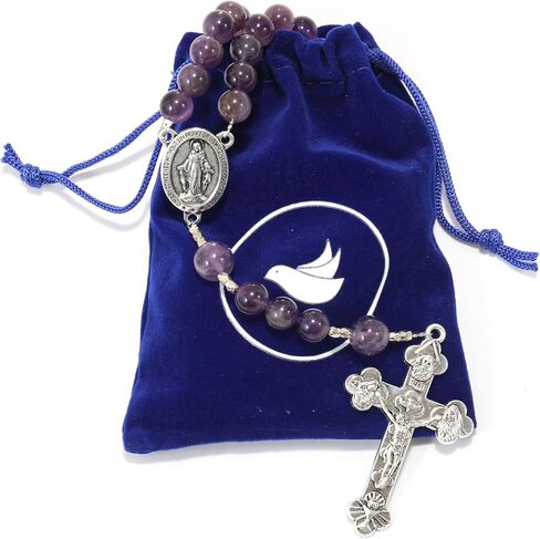 Exquisite Handmade Catholic Rosary Beads with Miraculous Medal and Holy Trinity Crucifix – 8mm Decade Beads – 10mm Mystery Glass Beads - for Men, Women and Children in Saudi Arabia