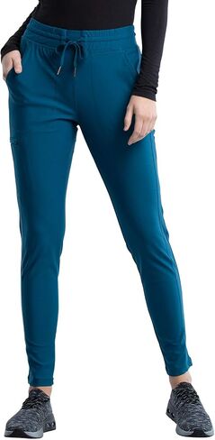 Cherokee Scrub Set for Women, 6 Pockets with Tuckable V-Neck Top CK819 & Mid Rise Tapered Leg Drawstring Scrub Pant - CK095, Caribbean Blue- L Top/L Petite Pant in Saudi Arabia
