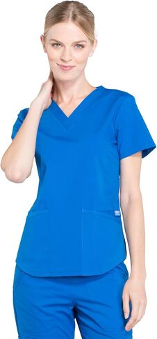 Women Scrubs Set Workwear Professionals WW665 V-Neck Top & WW170P Mid Rise Straight Leg Pull-on Cargo Pant, Royal- L Top/L Petite Pant in Saudi Arabia