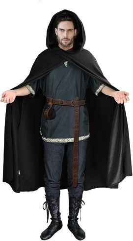 Medieval Hooded Cloak Renaissance Cloak with Hood Men Halloween Hobbit Cloak with Faux Leather Arm Pouch Belt in Saudi Arabia