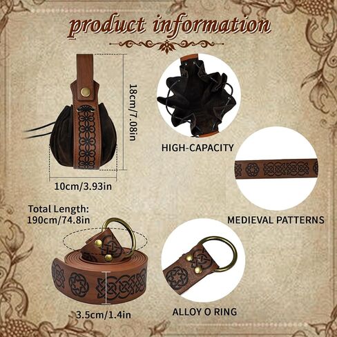 Medieval Hooded Cloak Renaissance Cloak with Hood Men Halloween Hobbit Cloak with Faux Leather Arm Pouch Belt in Saudi Arabia