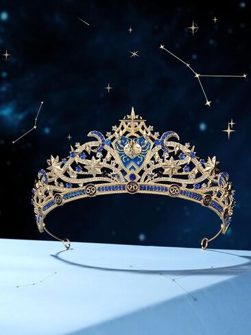 SWEETV Zodiac Crown, Tiaras and Crowns for Women, Crystal Queen Crown, Wedding Tiara for Bride, Rhinestone Princess Tiara Headpieces Gold Tiara for Birthday Quinceanera Pageant Prom in Kuwait