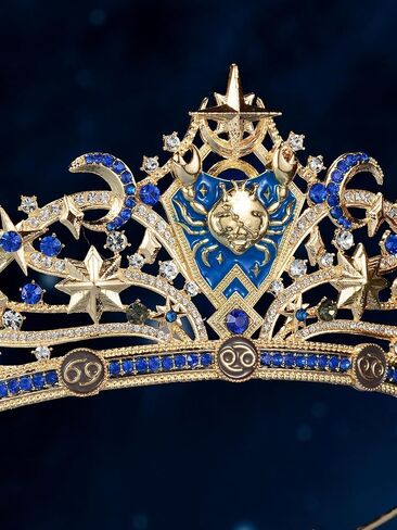 SWEETV Zodiac Crown, Tiaras and Crowns for Women, Crystal Queen Crown, Wedding Tiara for Bride, Rhinestone Princess Tiara Headpieces Gold Tiara for Birthday Quinceanera Pageant Prom in Kuwait