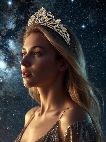 SWEETV Zodiac Crown, Tiaras and Crowns for Women, Crystal Queen Crown, Wedding Tiara for Bride, Rhinestone Princess Tiara Headpieces Gold Tiara for Birthday Quinceanera Pageant Prom in Kuwait