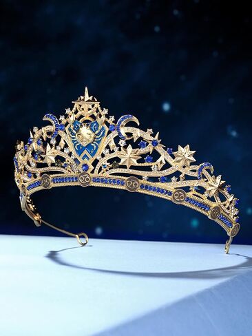 SWEETV Zodiac Crown, Tiaras and Crowns for Women, Crystal Queen Crown, Wedding Tiara for Bride, Rhinestone Princess Tiara Headpieces Gold Tiara for Birthday Quinceanera Pageant Prom in Kuwait