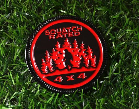 1pc Squatch 4x4 Rated Emblem, 4 x 4 Metal Automotive Badge 3D Metal Round Emblem Decals Badge Decals Stickers Replacement for Jeep Wrangler Vehicles Trucks SUV (SQUATCH Rated-Red) in Saudi Arabia