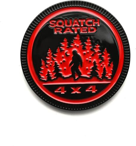 1pc Squatch 4x4 Rated Emblem, 4 x 4 Metal Automotive Badge 3D Metal Round Emblem Decals Badge Decals Stickers Replacement for Jeep Wrangler Vehicles Trucks SUV (SQUATCH Rated-Red) in Saudi Arabia
