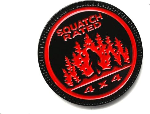 1pc Squatch 4x4 Rated Emblem, 4 x 4 Metal Automotive Badge 3D Metal Round Emblem Decals Badge Decals Stickers Replacement for Jeep Wrangler Vehicles Trucks SUV (SQUATCH Rated-Red) in Saudi Arabia