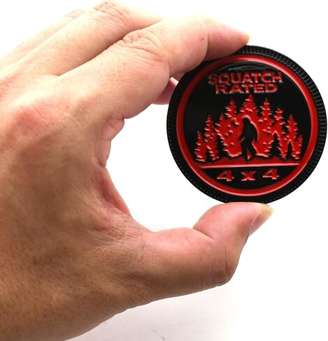 1pc Squatch 4x4 Rated Emblem, 4 x 4 Metal Automotive Badge 3D Metal Round Emblem Decals Badge Decals Stickers Replacement for Jeep Wrangler Vehicles Trucks SUV (SQUATCH Rated-Red) in Saudi Arabia