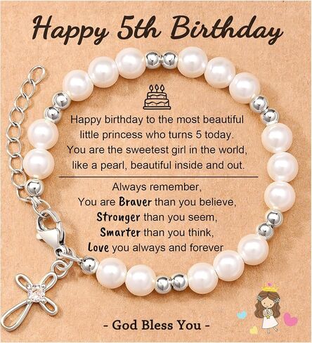 Tarsus Happy Birthday Gifts for Girls, 4 5 6 10 Year Old, White Pearl Cross Bracelet for Daughter Niece Granddaughter Girls Birthday Ideas in Saudi Arabia