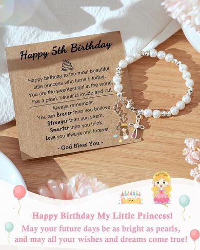 Tarsus Happy Birthday Gifts for Girls, 4 5 6 10 Year Old, White Pearl Cross Bracelet for Daughter Niece Granddaughter Girls Birthday Ideas in Saudi Arabia