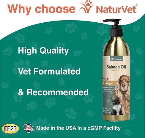 NaturVet – Salmon Oil Skin & Coat Plus Omegas – Supports Healthy Skin & Glossy Coat – Source of Omega-3 & 6 Fatty Acids – for Dogs & Cats (8.75 oz Oil) in Saudi Arabia