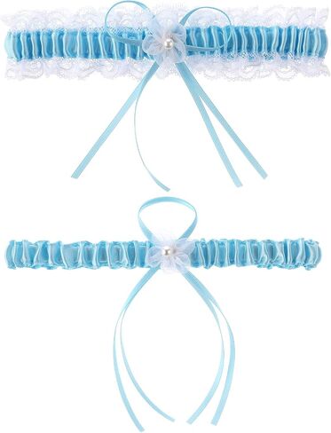 2PCS Bridal Lace Wedding Garters Set Garters for Bride Pearl Stretch Prom Garter Elastic Leg Garter for Bridesmaid Women in Saudi Arabia