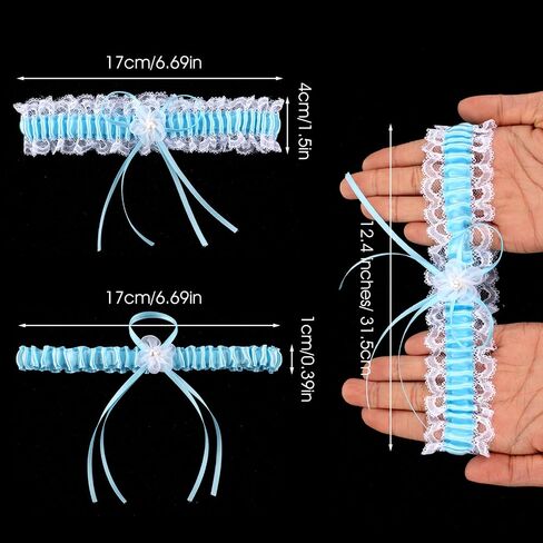 2PCS Bridal Lace Wedding Garters Set Garters for Bride Pearl Stretch Prom Garter Elastic Leg Garter for Bridesmaid Women in Saudi Arabia