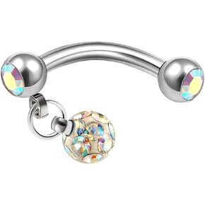 Surgical Steel 16g 5/16 8mm curved barbell bar Piercing Jewelry two 3mm crystal and 4mm dangling ferido Ball More Choices