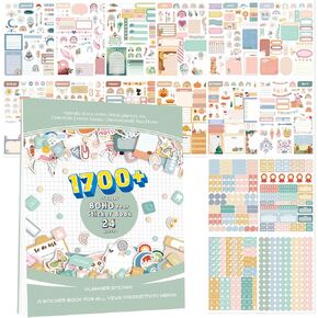 24 Sheets 1700 pcs Colorful Aesthetic Planner Stickers, to-do List Stickers for Adults Planner, Journal Stickers, Planner Accessories for Women, Daily Planners Stickers (Green)