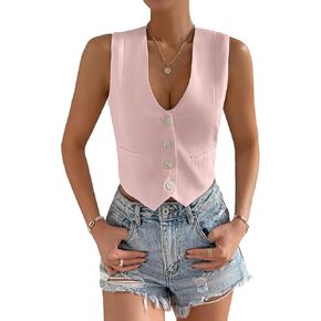 SHENHE Women's V Neck Sleeveless Button Down Crop Vest Top Blazer Coat Office Suit
