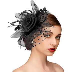 Fascinator headband,Fascinators hats for women，Cocktail and Party Fascinator Hair Clip with Feathers, Flowers and Mesh,kentucky derby hats for women headband