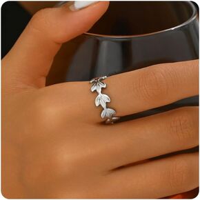18K Gold Plated Adjustable Rings for Women Dainty Plant Flower Olive Leaf Wrap Ring Trendy Friendship Olive Branch Nature Inspired Jewelry