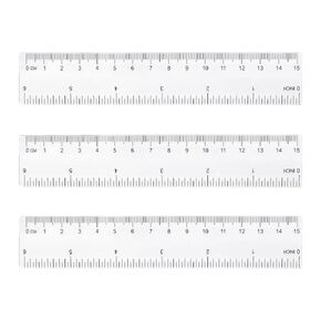 3pcs 15cm Clear Plastic Rulers 6 Inch Metric and Imperial Ruler Shatterproof Transparent Straight Ruler Flexible Measuring Ruler Tool for School Office