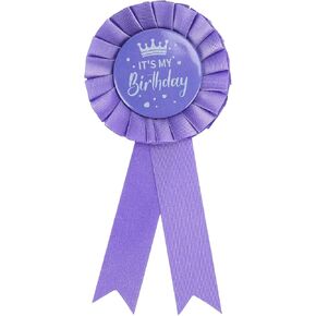 It's My Birthday Ribbon,Satin Fabric Birthday Boy or Girl Birthday Rosette Button Pins,Happy Birthday Queen King Party Button Pins,Girls and Boy Brooches(Purple)…