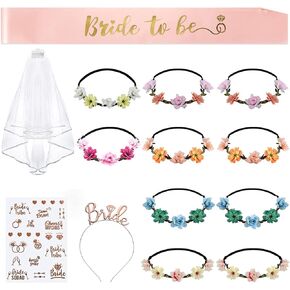 Bridal Shower Decoration, Lecone14 Pieces Gadgets Bride to be Bride to be Satin Sash Garter Bride Headband Tiara and Veil Bride Wedding, Tattoos