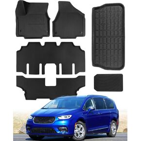 DiffCar® Floor Mats & Cargo Liner for Chrysler Pacifica 7 or 8 Passenger (Not Hybrid) Fit for Pacifica Touring Series 2017-2024, Limited 2017-2020, L/Lx 2017-2019, for Voyager 2020-2024 Car Accessory