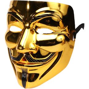 Guy Fawkes Mask -V for Vendetta， Anonymous Cosplay Party Mask for Halloween（Golden）