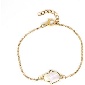 Baronyka 18k Gold-Plated Hamsa Pearl Bracelet Healing Crystal Gift Set with Meditation Cards, 7 Inch Cable Chain, Stainless Steel Jewelry