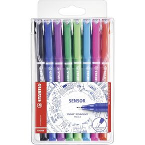 STABILO Fineliner with Cushioned F-Tip SENSOR F - Pack of 8, Assorted Colors, .3mm Fine Tip