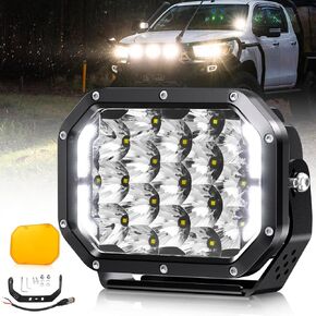 BraveWAY 5 Inch LED Amber Offroad Lights 130W 11533LM Dual Side Shooter LED with DRL 270° Spot Flood Combo Beam Yellow Driving Fog Pod Light and Wiring Harness for Truck Pickup 4x4 ATV UTV A-Pillars