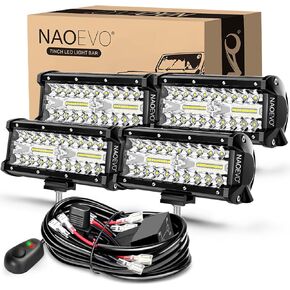 NAOEVO 7 Inch LED Light Bar, LED Fog/Driving/Off Road Lights Spot&Flood LED Tractor Lights with 4 Leads Wiring Harness, LED Pods Lights Work Lights for Truck Boat ATV UTV, 4 Pcs (White)