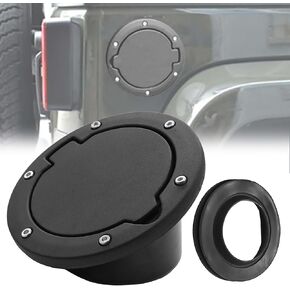 Fuel Filler Door Cover, Gas Fuel Tank Cap Cover Black Fit for 2007 2008 2009 2010 2011 2012 2013 2014 2015 2016 2017 2018 Jeep Wrangler JK & Unlimited Sport Rubicon Sahara (No Locking)