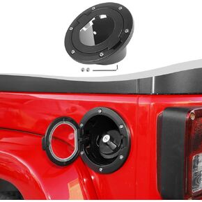 Fuel Door Gas Tank Cap Cover Fit for 2007-2018 Jeep Wrangler JK JKU Unlimited Sport Rubicon Sahara 2/4 Door, Aluminum Fuel Door Exterior Accessories(Black,Transparent)
