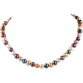 Women's Pearl Necklace 8-9mm Multicolor Freshwater Cultured Pearl Necklace for Women, Real Pearl Necklace Length 17In + 2In extender